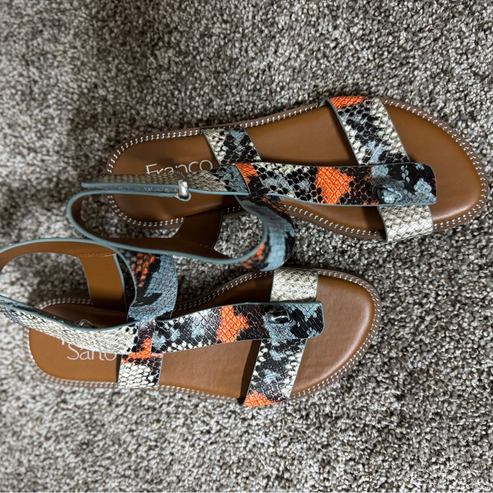 NWT Franco Sarto Black and Orange Sandals Flat Sole